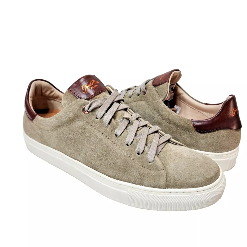 GOOD MAN Brand London Legend Sneakers $228 Sz 8.5 Taupe Suede Made In Italy
